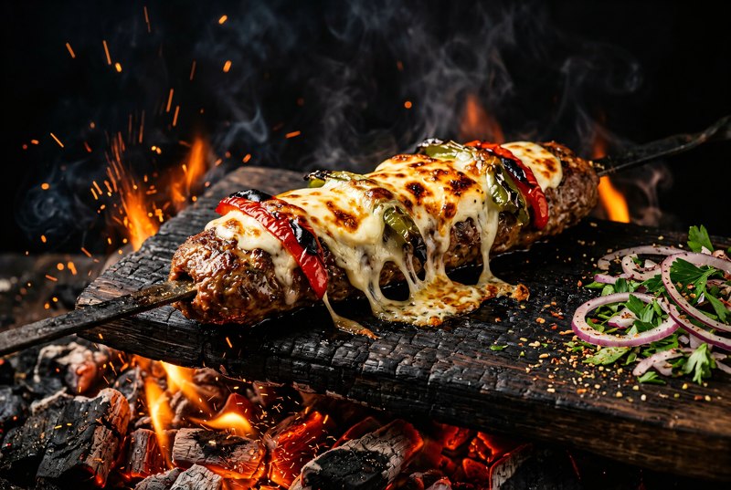 Beef Kebab — with bell peppers & cheese